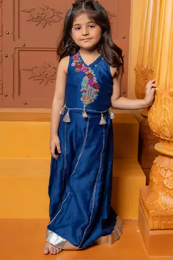 Blue embroidered chanderi silk co ord set
