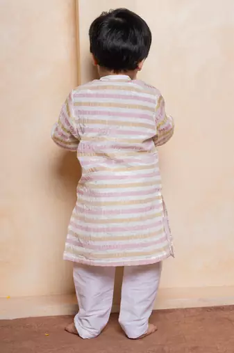 Off white printed cotton silk kurta pyjama