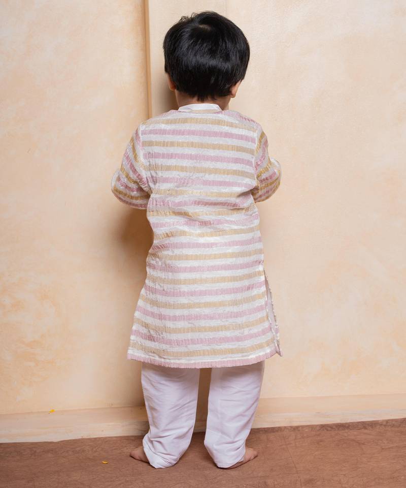 Off white printed cotton silk kurta pyjama