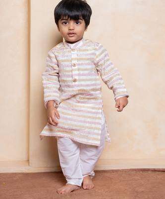 Off white printed cotton silk kurta pyjama 1