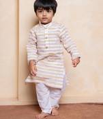 Off white printed cotton silk kurta pyjama