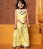 Yellow embroidered chanderi silk co ord set