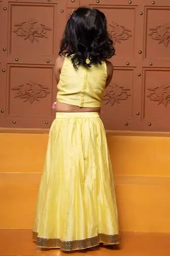 Yellow embroidered chanderi silk co ord set