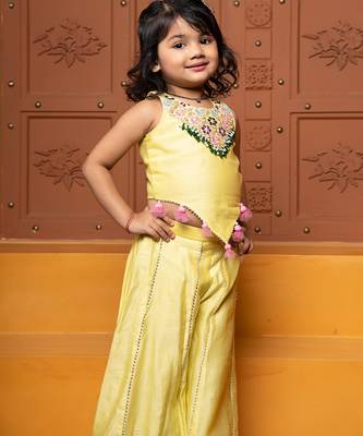 Yellow embroidered chanderi silk co ord set 5