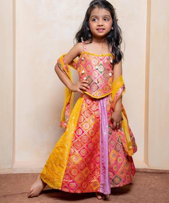 Multicolor embroidered brocade lehenga set 1