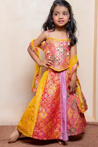 Multicolor embroidered brocade lehenga set