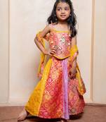 Multicolor embroidered brocade lehenga set