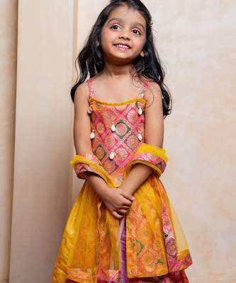 Multicolor embroidered brocade lehenga set 2