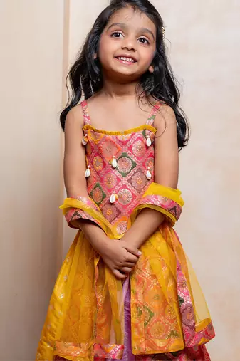 Multicolor embroidered brocade lehenga set