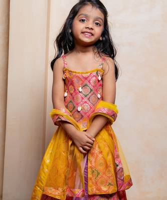 Multicolor embroidered brocade lehenga set 3