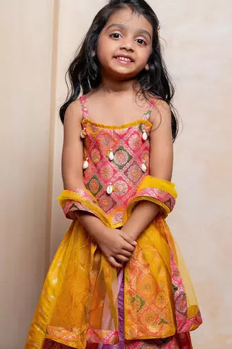 Multicolor embroidered brocade lehenga set