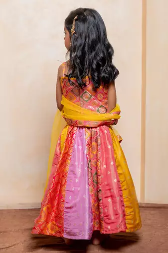 Multicolor embroidered brocade lehenga set