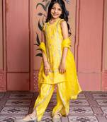 Yellow embroidered chanderi kurta set