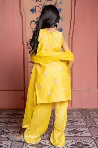 Yellow embroidered chanderi kurta set