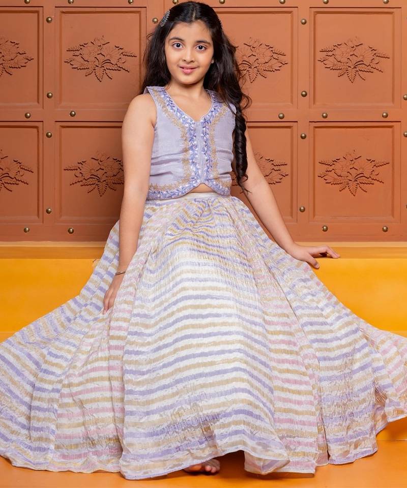 Purple embroidered silk lehenga set