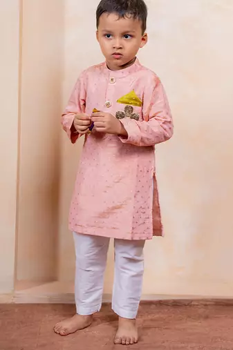 Pink embroidered silk kurta pyjama