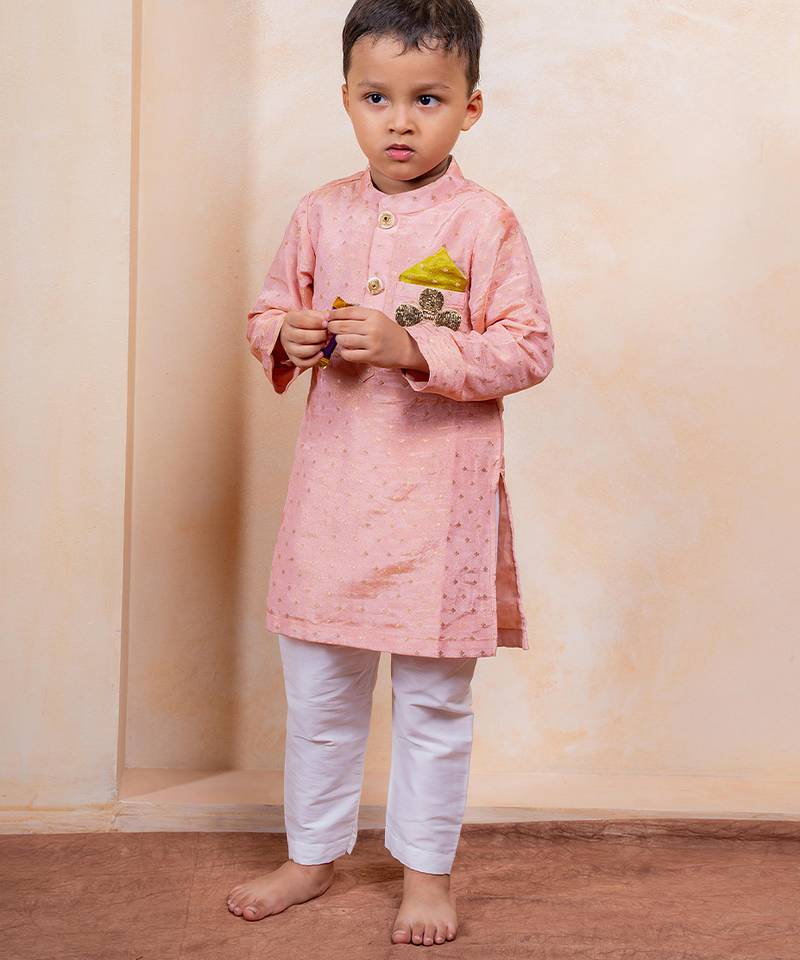 Pink embroidered silk kurta pyjama