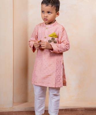 Pink embroidered silk kurta pyjama 2