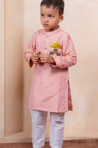 Pink embroidered silk kurta pyjama