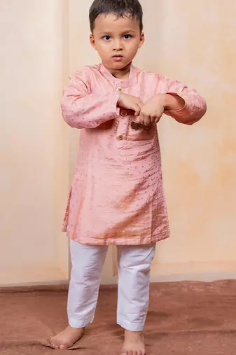 Pink embroidered silk kurta pyjama