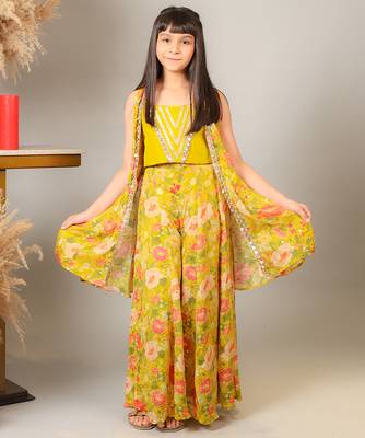 Yellow printed crepe co ord set 1