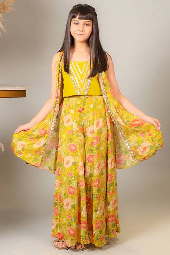 Yellow printed crepe co ord set