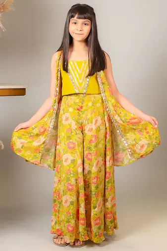 Yellow printed crepe co ord set