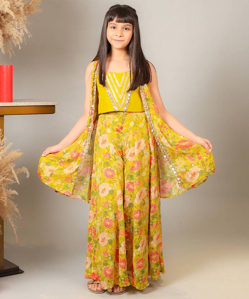 Yellow printed crepe co ord set