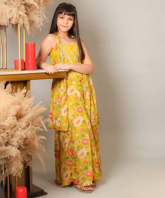 Yellow printed crepe co ord set 2
