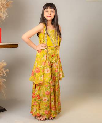 Yellow printed crepe co ord set 3