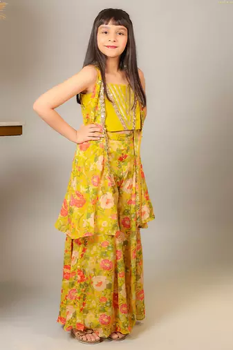 Yellow printed crepe co ord set