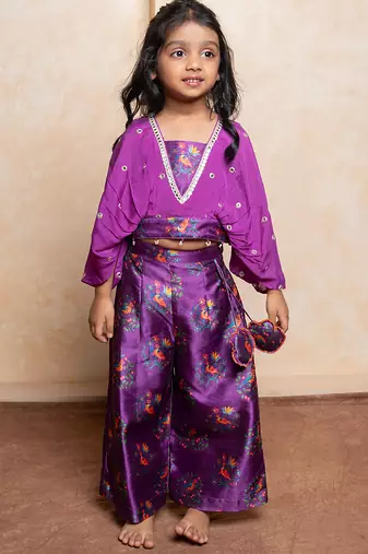 Purple printed silk co ord set