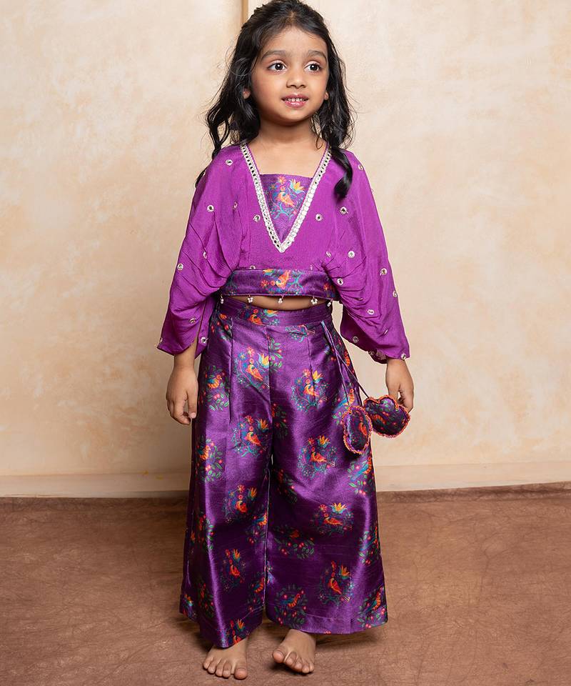Purple printed silk co ord set