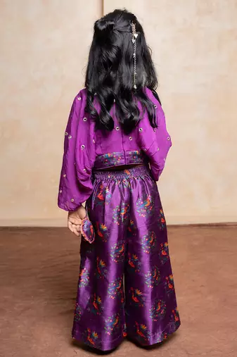 Purple printed silk co ord set