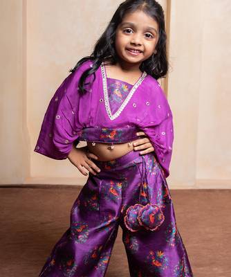 Purple printed silk co ord set 3