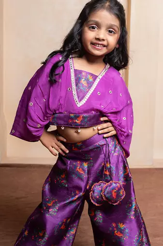 Purple printed silk co ord set