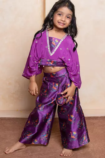 Purple printed silk co ord set