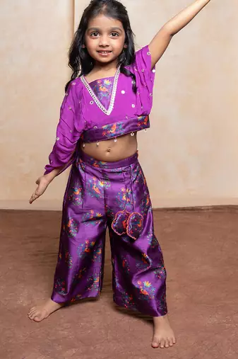 Purple printed silk co ord set