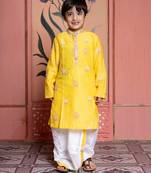 Yellow embroidered chanderi kurta pyjama