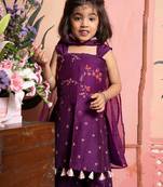 Purple embroidered silk kurta set