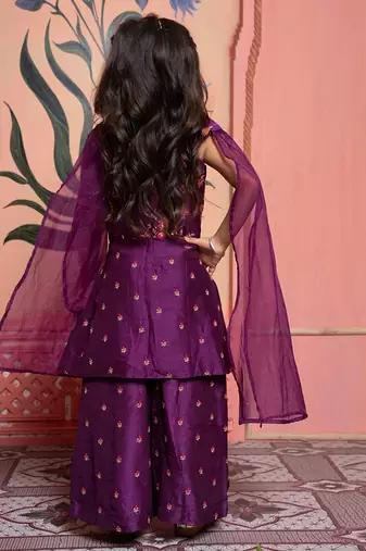 Purple embroidered silk kurta set