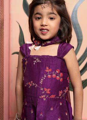 Purple embroidered silk kurta set 5