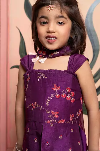 Purple embroidered silk kurta set