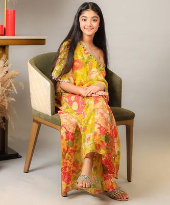 Yellow printed crepe co ord set 1
