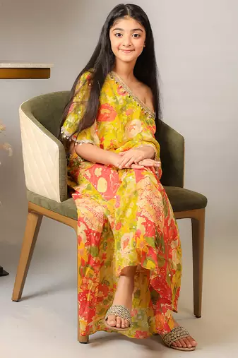 Yellow printed crepe co ord set