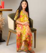 Yellow printed crepe co ord set