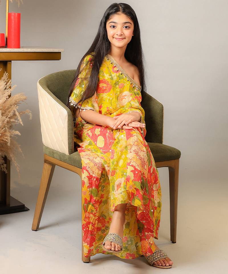 Yellow printed crepe co ord set