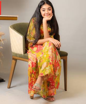 Yellow printed crepe co ord set 2