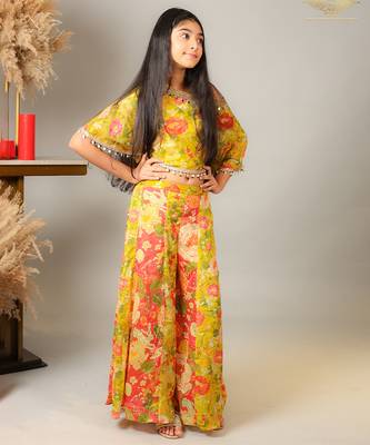 Yellow printed crepe co ord set 3
