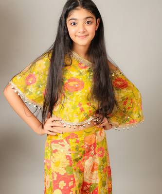 Yellow printed crepe co ord set 4